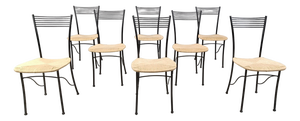 Vintage Italian Bistro and Papercord Dining Chairs, 1980s, Set of 8