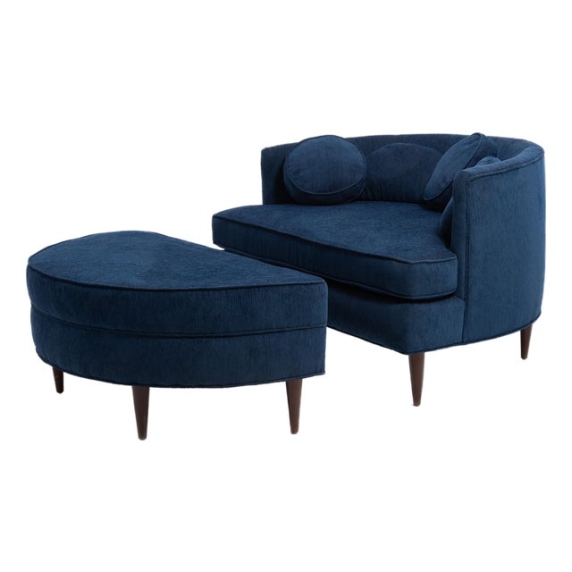 Mid Century Half Moon Lounge Chair & Ottoman After Adrian Pearsall Satellite Havana Knoll Fabric For Sale