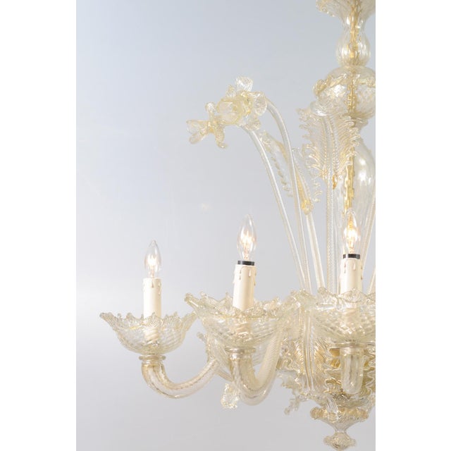 Gold 1940s Ornate 8-Light Murano Glass Chandelier, Italy For Sale - Image 8 of 18