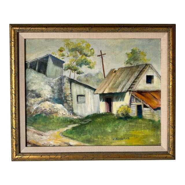1948 Vintage Countryside Landscape Oil on Canvas Painting by Edward Hergelroth For Sale