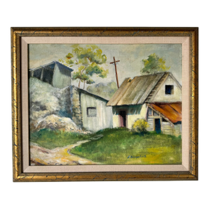 1948 Vintage Countryside Landscape Oil on Canvas Painting by Edward Hergelroth
