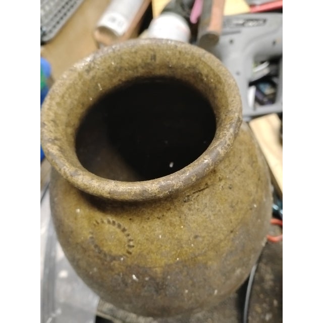 Hand-thrown 19th century Southern alkaline-glazed stoneware storage jar. Approximately 11” tall. Family-owned Hightower...