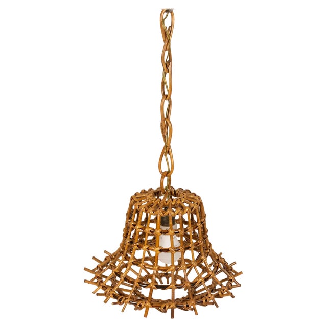 Mid-Century Rattan and Bamboo Hanging Lantern, 1960s For Sale
