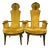 Gothic Revival Hollywood Regency High Back Gold Velvet and Wood Frame Chairs a Pair For Sale