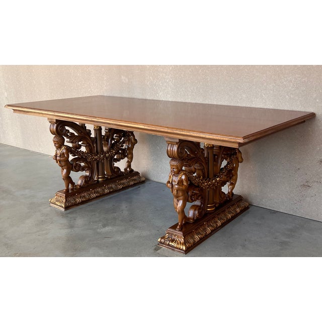 Early 20th Century French Carved Bleached Oak Marquetry Center or Dining Table For Sale - Image 4 of 12