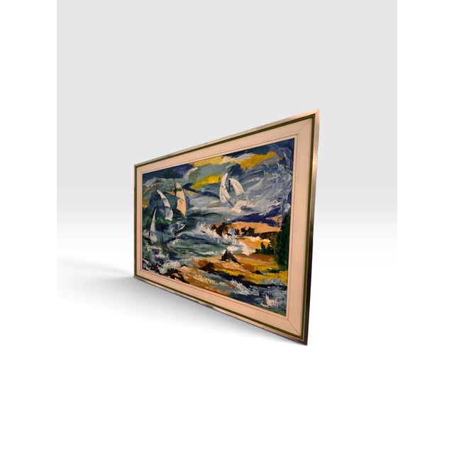 1960s Vintage Mid-Century Modern Expressionist Sailboat Seascape Painting, Art Shop Lake Worth For Sale - Image 5 of 9