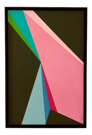 2020 "Pink Prowess" Hard Edge Acrylic Painting by Andrew Mandolene, Framed