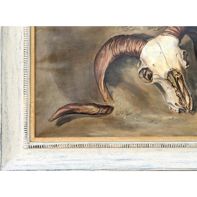 Charles Schorre Modern Naturalistic Ram Skull and Cactus Western Desert Landscape Painting, Mid 20th Century For Sale In Houston - Image 6 of 10