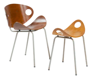 Set of Vintage Finnish Chair and Stool by Olof Kettunen for Merivaara, 1950s