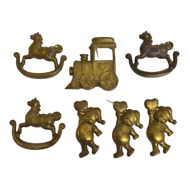 Vintage Brass Toys Motif Ornament, S/ For Sale