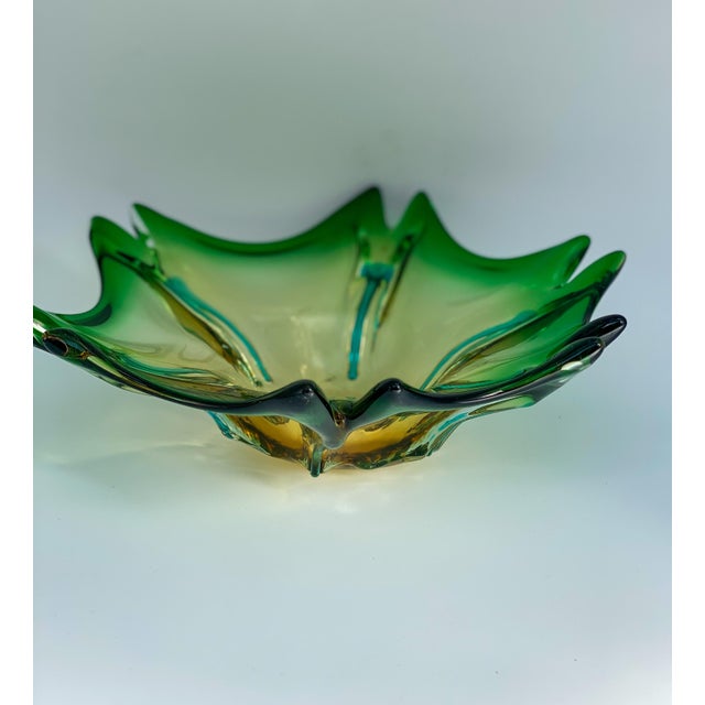 Glass 1960s Green Bohemian Art Glass Flower Bowl For Sale - Image 7 of 10
