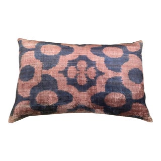 Silk Uzbek Ikat Velvet Hand Made Pillow Cushion,16x24 For Sale