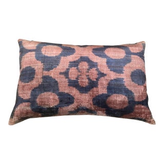 Silk Uzbek Ikat Velvet Hand Made Pillow Cushion,16x24 For Sale