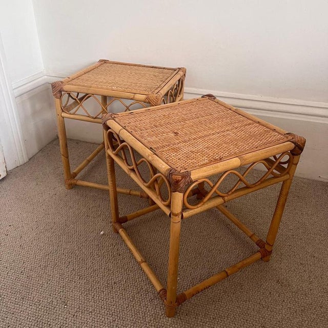 Bamboo Bedside Tables with Detailing, Set of 2 For Sale - Image 8 of 8