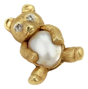 Mid 20th Century Diamond Mabe Pearl 14k Yellow Gold Bear Pin Brooch