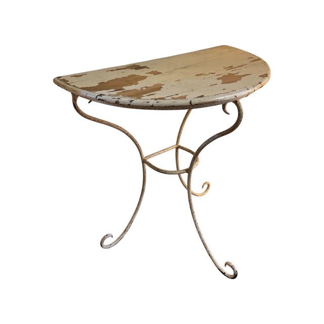 Vintage Wrought Iron Demi-Lune Console Table with Painted Pine Top, 1950s For Sale - Image 4 of 12