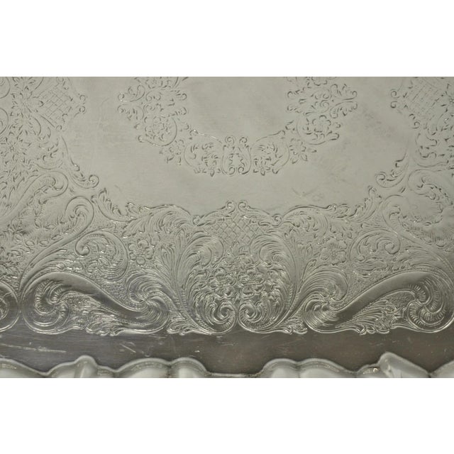 Vintage Victorian Silver Plated Footed Twin Handle Serving Platter Bar Tray For Sale In Philadelphia - Image 6 of 15