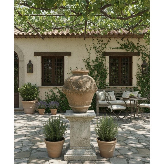 2010s 19th Century Italian Neoclassical Style Terracotta Garden Urn With Mascarons and Garlands For Sale - Image 5 of 6