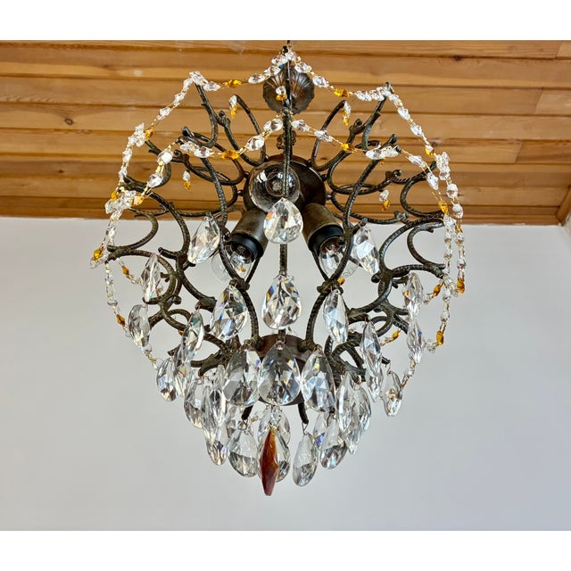 Vintage 1960s Bronze Crystal Amber Chandelier – 3 Light For Sale - Image 4 of 13