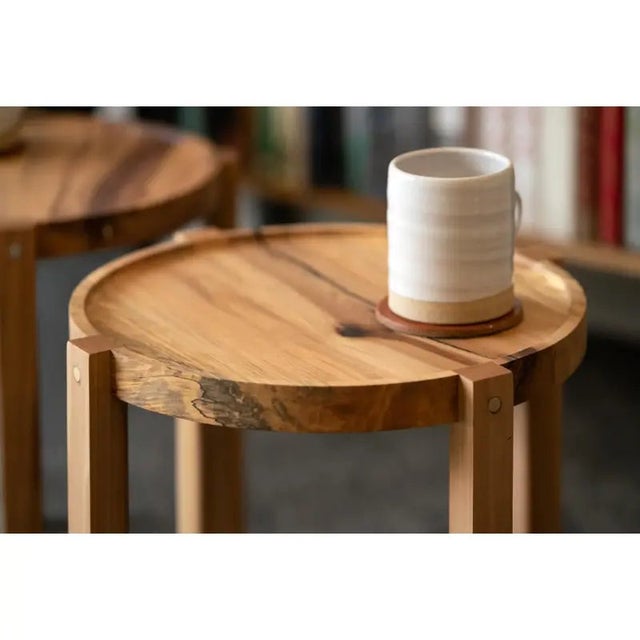 Small Contemporary Satin Walnut Wood Side Table With Bronze Details For Sale - Image 11 of 13