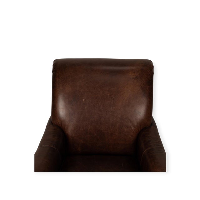 English Lazzaro Brown Leather Club Chair With Nailhead Trim and Turned Wood Legs For Sale - Image 3 of 10