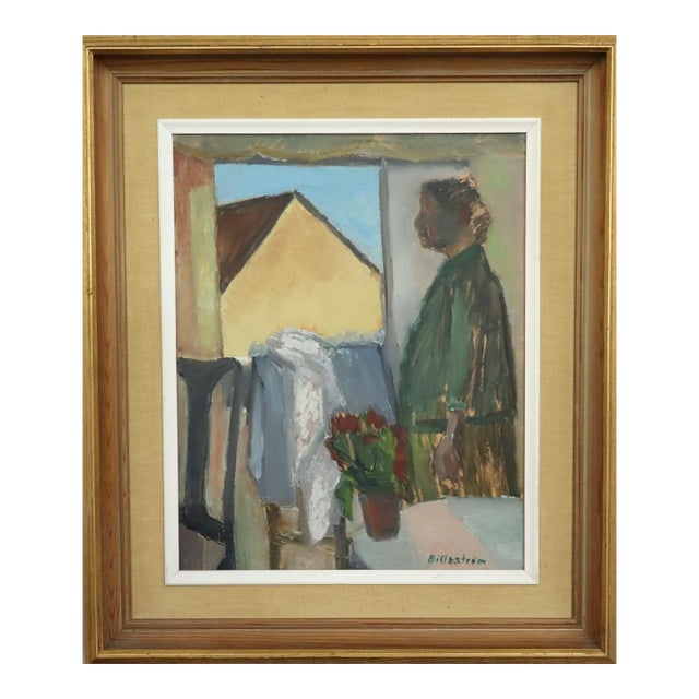 Mid-Century Modern 'Morning at the Window' Swedish Expressive Figurative Interior Oil Painting, Framed For Sale