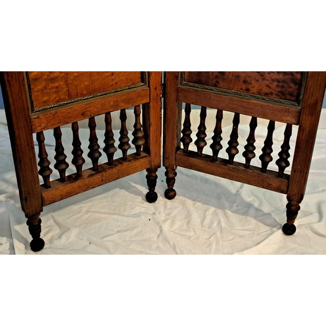 Wood Victorian-Style Antique 2-Panel Wooden Room Divider Screen, Hand-Painted Leaf Design For Sale - Image 7 of 10