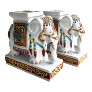 Vintage Chinese Tabletop Elephant Plant Stands / Bookends - A Pair