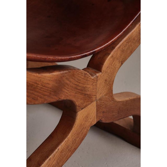 Danish Art Nouveau Cabinetmaker Armchair in Oak and Saddle Leather, 1920s For Sale - Image 12 of 17
