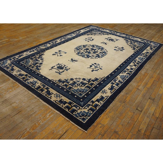 Small 1920s Classic Greek Key Medallion Antique Chinese Peking Rug 6'5" X 9' For Sale In New York - Image 6 of 9