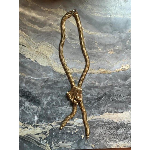 Brass Vintage Gold Tone Serpent Necklace For Sale - Image 8 of 12