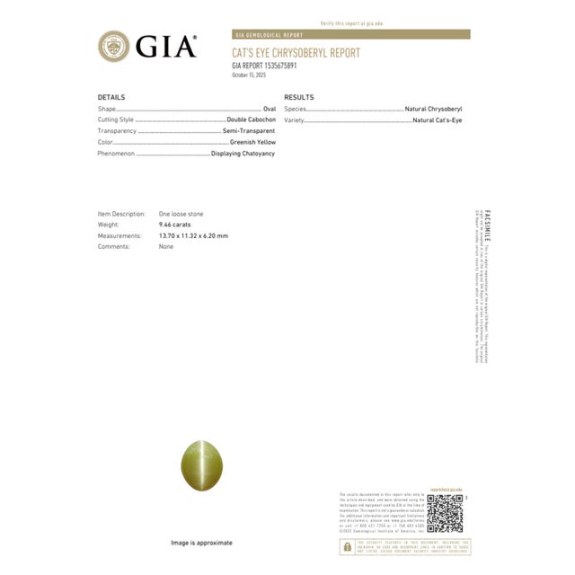 Mid 20th Century Gia Certified 9.46 Carat Green Cats Eye Chrysoberyl 14k Gold Art Deco Ring, Size 6.5 For Sale - Image 10 of 10