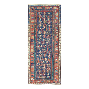 Multicolored Antique Caucasian Gendje Gallery Rug With All-Over Sub-Geometrics 3'7 X 9'1