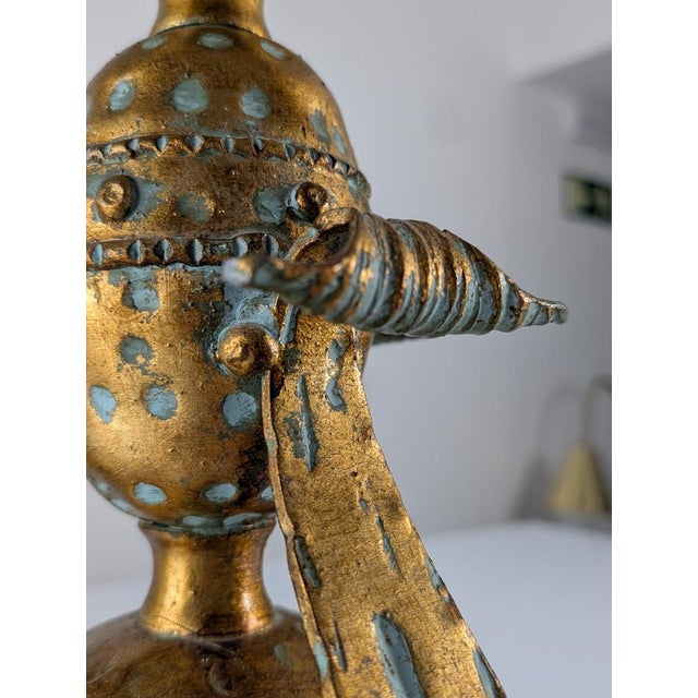 Gold Large Longobard Table Lamp in Gold Metal and Red Glass, 1970s For Sale - Image 8 of 11