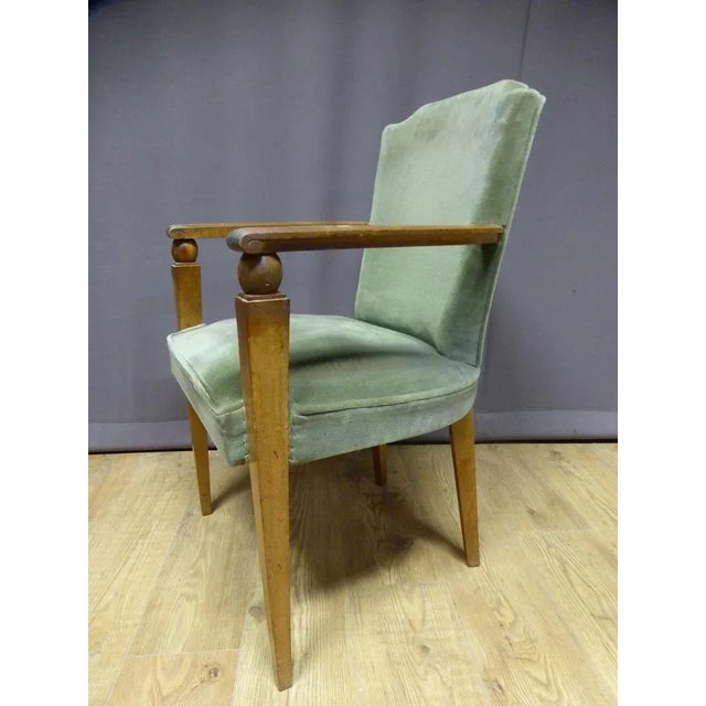 Green Set of Mid-Century French Green Velvet and Walnut Armchairs For Sale - Image 8 of 11