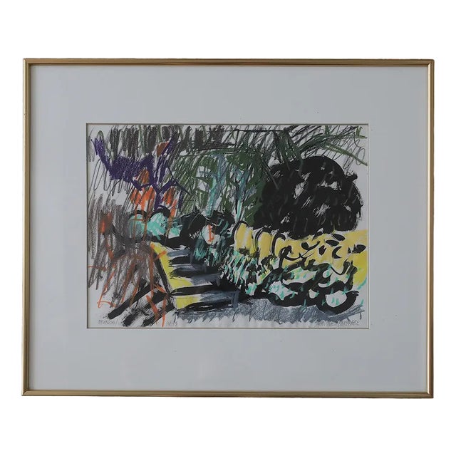 Johan Adam Linneballe, Johan Adam Linneballe, Sommer I Haven Iii, Mixed Media on Paper, 1993, Framed, 1993, Mixed Media For Sale