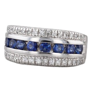 1.20ctw Blue Sapphire Diamond Ring 14k White Gold Size 6 Band For Sale