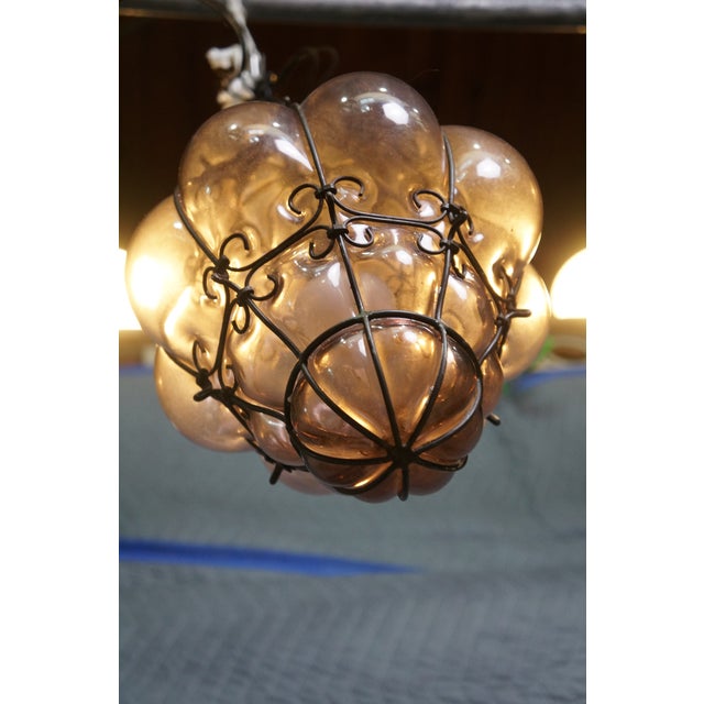 Mid 20th Century Mid 20th Century Mid Century Modern Italian Venitian Murano Caged Glass Swag Lantern Pendant Light 15" For Sale - Image 5 of 11