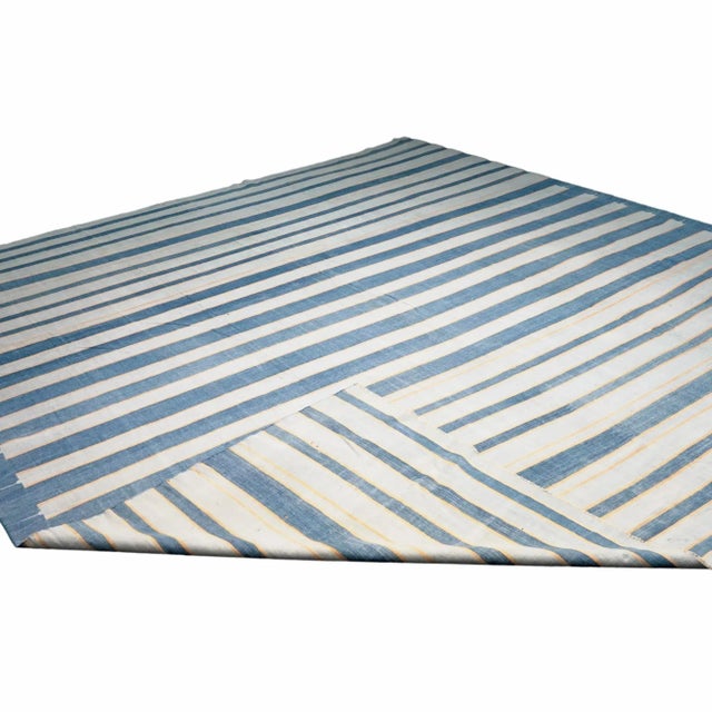 Vintage Dhurrie Striped Square Rug in Blue, From Rug & Kilim For Sale In New York - Image 6 of 6