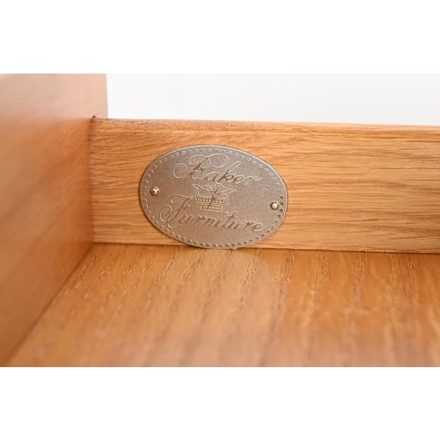 Wood Baker Furniture Regency Burl Wood Writing Desk or Library Table, Newly Refinished For Sale - Image 7 of 12