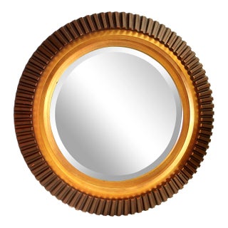 Large 1990s Round Fluted Wood Wall Mirror For Sale