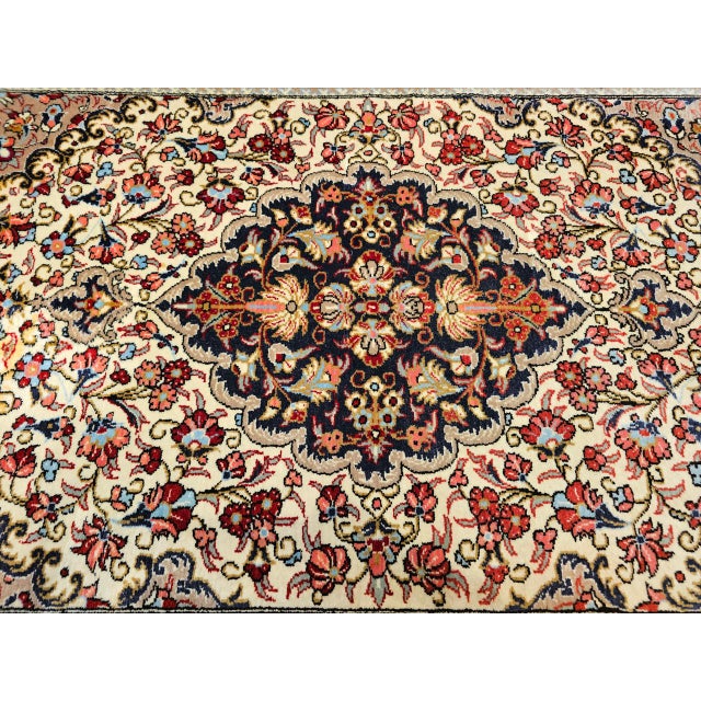 Vintage Isfahan Rug, Hand-Knotted Wool, Floral Pattern, Ivory & Navy, 3x4 For Sale - Image 11 of 15
