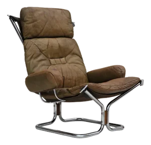 Norwegian Armchair in Leather, Chrome Steel, Teak Wood & Canvas by Harald Relling for Westnofa, 1970s