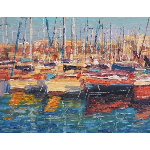 Original oil painting by Sean Wu, A dock full of sailboats