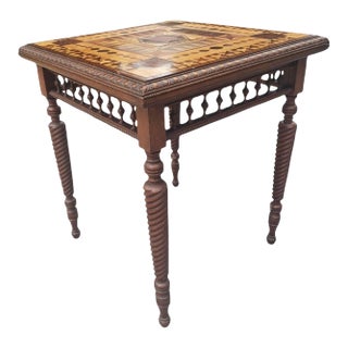 Late 19th C. Parquetry Mixed Woods and Turned Twisted Legs Card Tea Table For Sale