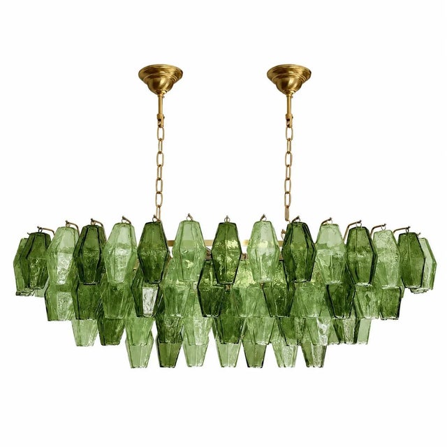 Contemporary Light and Dark Green Poliedri Murano Glass Chandelier by Simoeng for Simoeng For Sale - Image 3 of 12