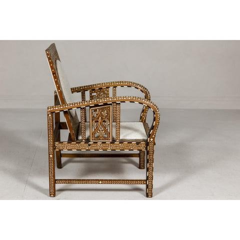 Anglo Style Bone Inlaid Armchair with Folding Back and Loop Arms For Sale - Image 11 of 12