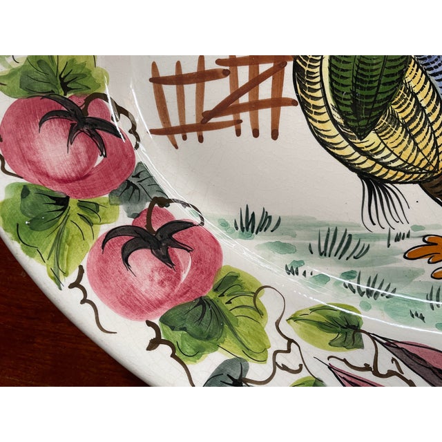 Italian Hand Painted Thanksgiving Turkey Platter Ceramic - Large Oval 14 X 18 For Sale In Philadelphia - Image 6 of 10