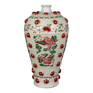 Chinese Vintage Ceramic Vase,Blue and White Famille Verte Porcelain Plum Vase Hand Painted Phoenix Pattern