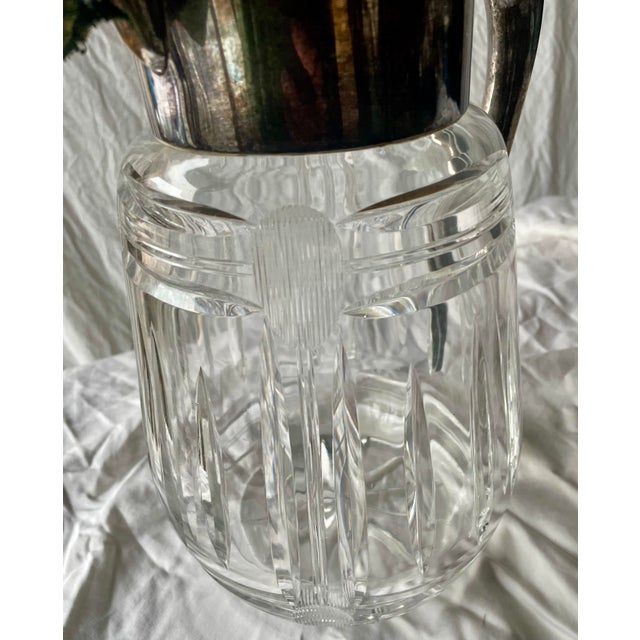 Mid 20th Century Silver Plate Handle Holding Top Cut Glass Bulbous Serving Water Pitcher Ewer Jug For Sale - Image 10 of 12
